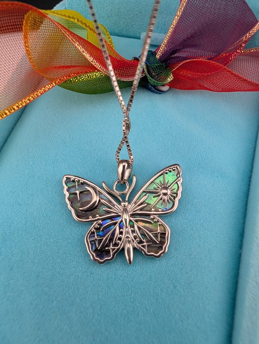 Inspirational Butterfly Necklace Sterling Silver Abalone Shell Celestial Theme